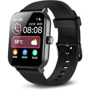 Smart Watches for Men Women, Alexa Built-in, 1.8" Smartwatch with Heart Rate/SpO2/Sleep/Stress, IP68 Waterproof Fitness Tracker with Bluetooth Call (Answer/Make), 101+ Sports Modes, for Android iPhone (Matte Black)