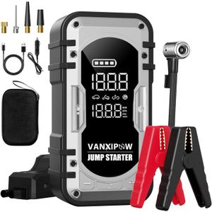 Portable Car Battery Jump Starter with Air Compressor, VANXIPOW 4500A 150PSI (9.0 L Gas/8.0L Diesel), 12V Jump Box Car Battery with 600 Lm LED Light, with Large LED Display, Power Bank