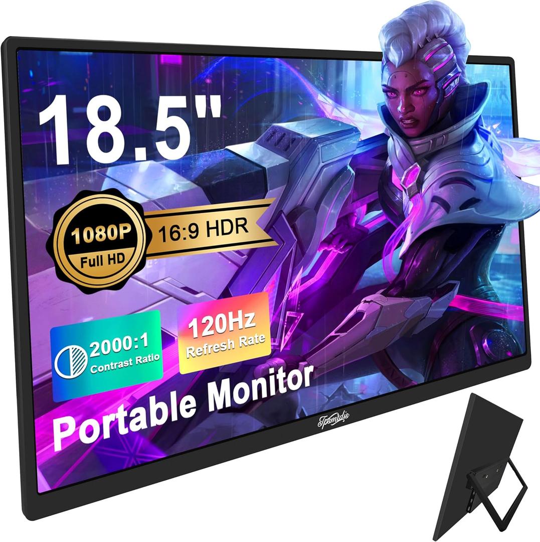 18.5-inch Portable Monitor, Laptop Monitor 120Hz Travel Gaming Monitor, 400 Nits HDR FHD Plug & Play Dual Speakers, External Screen for PC, Tablet, Mac, Switch, Xbox, PS3/4/5 Will