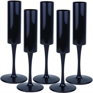 12 Pcs Halloween Black Champagne Flute 6 OZ Acrylic Champagne Flutes Plastic Tall Stemmed Glasses, Unbreakable Goblet Glasses for Wedding Anniversary Christmas Birthday Party (Black)