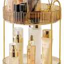 360 Rotating Makeup Organizer,2 Tier Large Capacity Make Up Organizers and Storage,Skincare Perfume Vanity Organizers,Bathroom Cosmetics Storage Organizer Countertop(Gold)