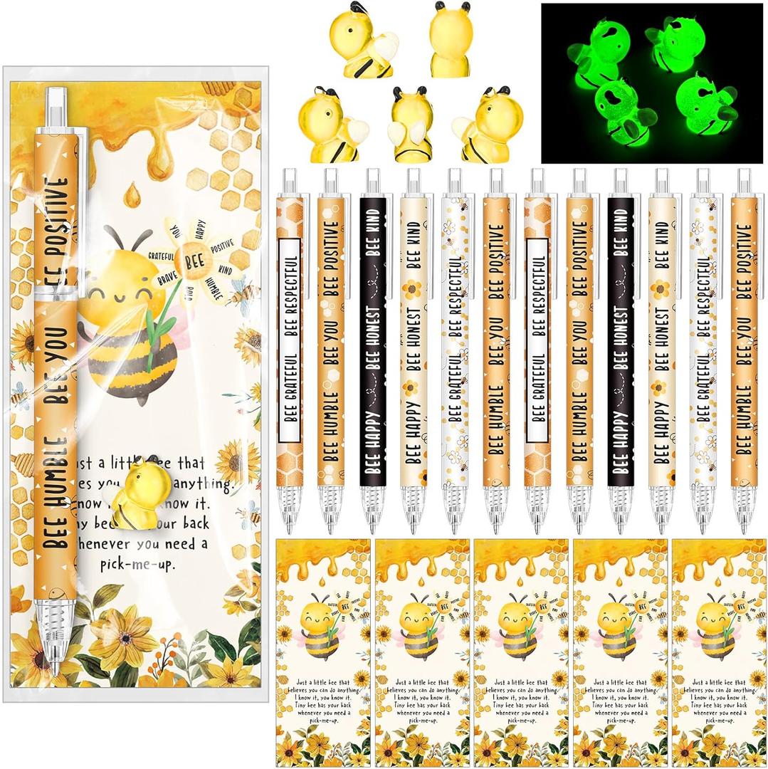 36 Set Bee Pens Gifts Sets Ballpoint Pens Luminous Mini Resin Bees Desk Pet Inspirational You're Awesome Bookmarks Office Employee Appreciation Gifts for Staff Coworkers