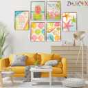 ZHJIOFXG Colorful Beach Poster Set of 6 Beachy Room Decor Pastel Coastal Aesthetic Wall Art Shell Starfish Palm Tree Painting Picture Artwork for Girls Bedroom Dorm Apartment Decorate 12x16in Unframed