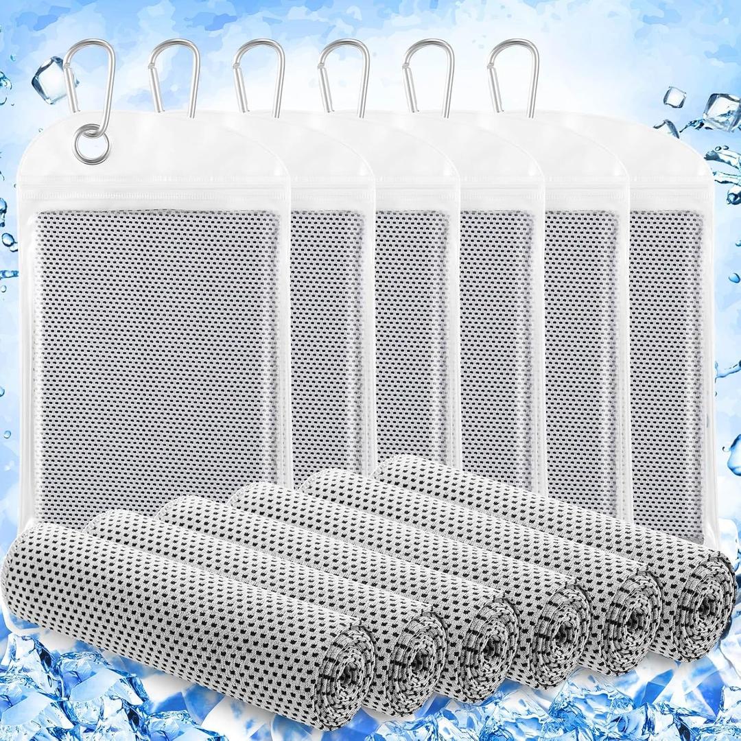 Hosuly 6 Pack Cooling Towels 40" x 12" Sport Towels, Cooling Rag for Neck and Face Ice Breathable Chilly Portable Neck Wraps for Yoga(Light Gray)
