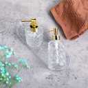 3 Pack Diamond Embossed Glass Soap-Dispensers with Gold Plastic Pump, 12 OZ Bathroom soap Dispenser, Elegant Hand Soap Dispenser for Bathroom & Kitchen