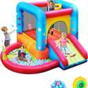 Step4Fun Inflatable Bounce House, Kids Castle Slide Bouncer for Children Jumping Outdoor and Indoor Party, Baby Backyard Water Jumper Toy with Blower, Ball Pit Pool, Ideal Gifts 112 x 98 x 65