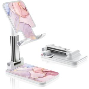 Pink Marble Foldable Phone Holder - Desk/Tablet Stand with Adjustable Viewing Angle for iPhone, Samsung & Other Smart Phones