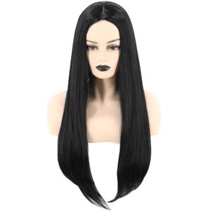 Women Wigs Black Long Straight Middle Part 28inch Cosplay Costume Hair Replacement Wigs