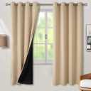 BGment Thermal Insulated 100% Blackout Curtains for Bedroom with Black Liner, Double Layer Full Room Darkening Noise Reducing Grommet Curtain (46 x 72 Inch, Beige, 2 Panels)