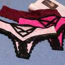 Womens Lace G-String Thongs Panties Underwear Low Rise T-Back Underpants (Blue, S)