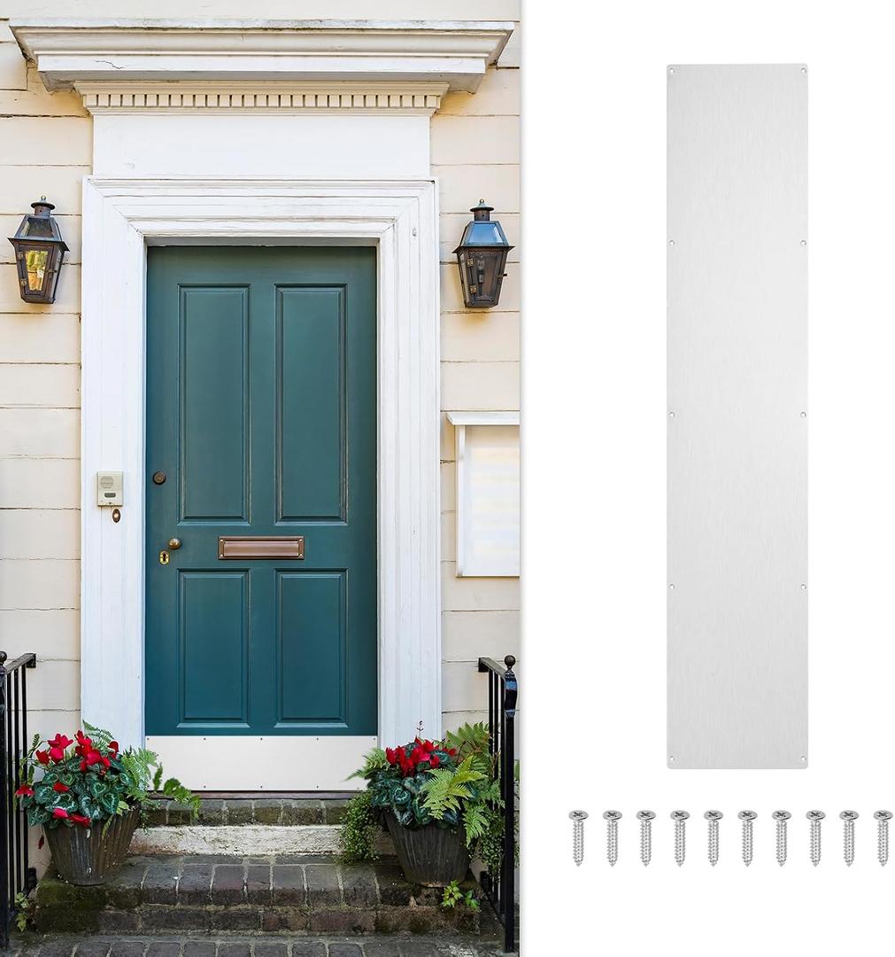 uxcell Door Kick Plate, 6 x 30 Inches Anodized Aluminum Kick Plate Door Plate, 1.5mm (1/16 Inch) Thickness, for Exterior Front Door or Back Door, Silver (Single Pack)
