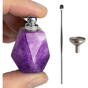 BOHO GARDEN Crystal Keepsake Urn - Wearable Small Container for Ashes, Memorial Urns Made from Real Crystal Material - Includes Spoon, Stick, Funnel & Storage Box (Amethyst (Silver))