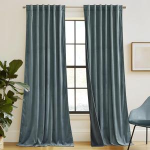 RYB HOME Dusty Blue Velvet Drapes for Baby Boy Bedroom, Thermal Insulated, Light Blocking, Floor-Length Back Tab Velvet Curtains for Modern Home Decor, 52" W x L90 L, 2 Panels Set