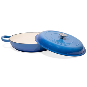 Bruntmor 5qt grey Enameled Cast Iron Skillets With Lid and handle, Non Stick Cookware And Grill For Casserole Dish, 5 Quarts Dutch Oven Skillet Grill Frying Pan,Saute pan,Bakeware (Blue)