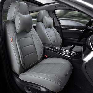 TIEHESYT Grey Car Seat Covers Front Pair, Breathable Leather Automotive Front Seat Covers & Headrest for Reduce The Driving Fatigue, Compatible with Most Cars Sedans SUV Pickup Trucks (Graceful Gray)