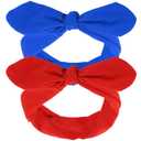 Hicarer 2 Pcs Bandana Headband for Women Retro Cute Cotton Wide Headwrap with Bows Vintage 4th of July Patriotic Costume Accessories Adjustable Rabbit Ear Bow Hairband for Women(Red and Blue)