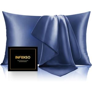 INFIIXSO Mulberry Silk Pillowcase for Hair and Skin, Silk Pillow Cases Queen Size Set of 2 with Hidden Zipper 20x30 Inches, Ultra Smooth and Soft Cooling Pillow Cases for Hot Sleepers(Navy, 2 Pack)