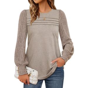 Womens Long Sleeve Fall Casual Blouses Tunic Tops for Leggings (Medium, Khaki)