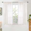 BGment 48 Inch Length Natural Linen Curtains for Short Living Room Window - Ivory Semi Sheer Textured Drapes Light Filtering with Rod Pocket for Bathroom Bedroom Lightweight, 2 Panels, 42 X 48 Inch