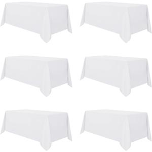 Sancua 6 Pack White Tablecloth 90 x 156 Inch - Rectangle Table Cloth for 8 Feet Tables Stain and Wrinkle Resistant Washable Polyester Table Cover for Dining Wedding Banquet Party Buffet Restaurant