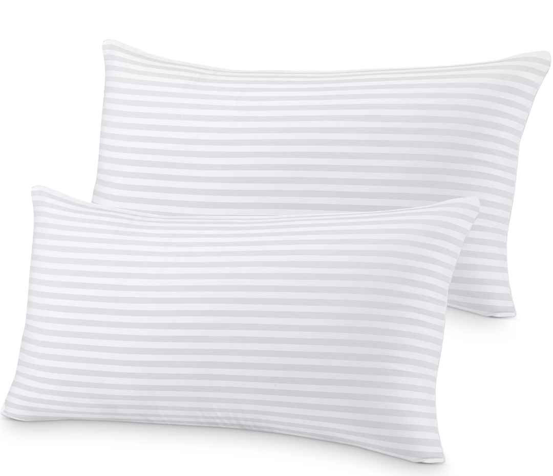 Utopia Bedding Bed Pillow with White Stripes - Set of 2 - Ultra Cozy & Relaxing For Adults, (Queen, 28"L x 20" W)