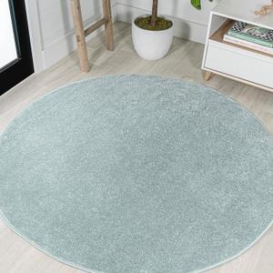 JONATHAN Y Haze Solid Low-Pile Aqua Blue 5' Round Indoor Area Rug, Coastal,Bohemian,Minimalist,Classic, Easy-Cleaning for Living Room,Bedroom,Kitchen,Pet Friendly,Non-Shedding (SEU100S-5R)