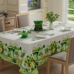 XCHI Green Hats Shamrock Coins St. Patrick's Day Tablecloth Rectangle Table Cloth Washable Table Covers for Indoor Outdoor Dining Home Party Decorations 60x104 Inch