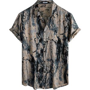 JOTOOK Mens Hawaiian Shirt Short Sleeve Button Down Tropical Shirts Casual Floral Summer Beach Shirt (Medium, Bluegrey)