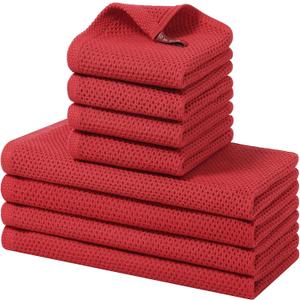 Homaxy 100% Cotton Kitchen Towels and Dishcloths Set, 12 x 12 Inches and 13 x 28 Inches, Set of 8 Bulk Kitchen Towels Set, Ultra Soft Absorbent Dish Cloths for Washing Dishes, Red