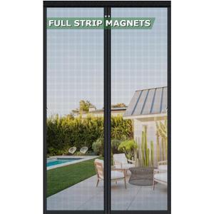 HOFUDON Upgraded Magnetic Screen Door Mesh, Full Strip Magnets, Heavy Duty Fiberglass Mesh, Single Door Size 33 x 80 Inch, Screen Door Size 35.4 x 82.7 Inch Black