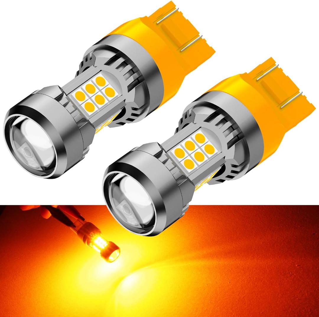 PHINLION 7444 Amber Yellow LED Bulbs, Super Bright 7443 7440NA 7444NA WY21W Blinker Turn Signal Parking Lights, Dual Filaments, Non-polarity, Pack of 2