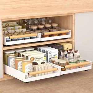 Pull out Cabinet Organizer, 16" Deep Pull Out Drawer for Kitchen Cabinets Adhesive with Nano Film, Slide out Cabinet Organizer Shelf for Pantry Bathroom Organization White (One Pack)