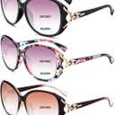 3 Pack Bifocal Sunglasses for Women Oversized Reading Sunglasses with Readers (3 Pack(black, Wrapped Flower Color, Brown))