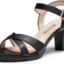 DREAM PAIRS Women's Chunky Heels Open Toe Ankle Strap Sparkly Heels Pump Sandals, Size 6