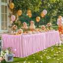 9ft Pink Satin Table Skirt for Rectangle Tables Wrinkle Free Glitter Desk Skirts Pleated Ruffle Table Cloth for Wedding Princess Girls Birthday Baby Shower Party Table Skirting Decorations