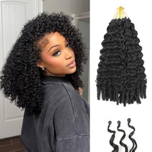 8 Packs Burmese Curly Crochet Hair 14inch Knotless Curly with Spiral Curl Ends Synthetic Hair for Women Pre looped Bohemian Crochet Braids Braiding Crochet Hair Extensions (14inch, 1B)