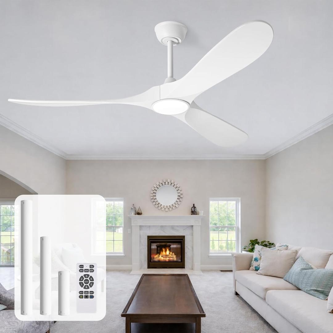 Heimo 72 Inch White Ceiling Fan with Light and Remote, Wood Outdoor Ceiling Fans with Lights Dimmable for Bedroom Living Room Patios Proch Office Rustic Extra Large High Cfm Exterior Fan