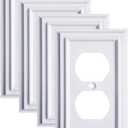 Pure White Decorative Outlet Covers Wall Plates, Bamboo Fiber Light Switch Covers, Natural Material Electric Receptacle Switch Plate Outlet Cover of various styles (1 Gang Duplex 4 Pack)
