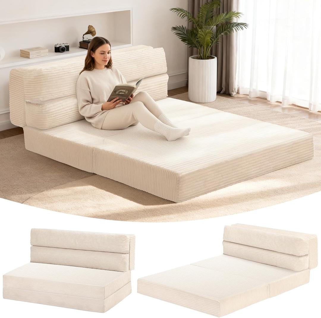 Folding Mattress Full, 3 in 1 Convertible Sofa Bed Foldable Couch Bed Floor Couch Lounge Sleeper Mattress for Living Room, Guest Room