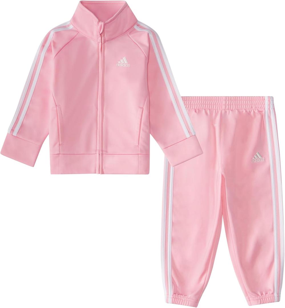 adidas Baby Girl's Zip Front Classic Tricot Jacket and Joggers Set, Light Pink, Size: 18 Months