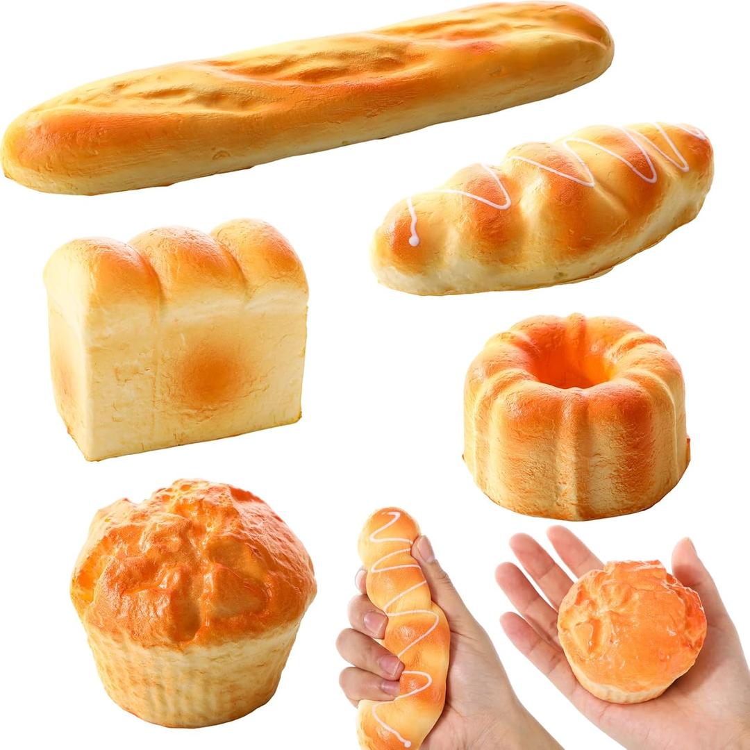 5 Pcs Bread Stress Toy Soft Toast Bread Shape Toy Slow Rising Toy Anxiety Relief Food Toy for Kids Adult Tricky Funny Birthday Gifts Simulation Fake Food Stress Toy Balls(Style 2)