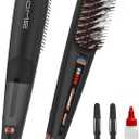 TOME Steam Hair Straightener Brush, Anti Scalding Design 2 Steam Levels, 3 Heat Settings, Fast Styling Steam Brush with Less Heat Damage, Anti-Frizz 100-240 Dual Voltage Black