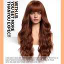 KOME Auburn Wigs with Bangs,Copper Red Long Wavy Wig for Women,Long Curly Synthetic Hair Wig for Party Daily Use 24IN