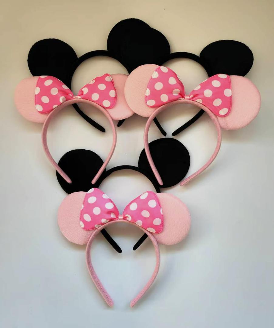 NEWTGAN 6pcs Mouse Ears Headbands for Birthday Party Theme Park Costume Play Celebration for Boys and Girls, Black Pink