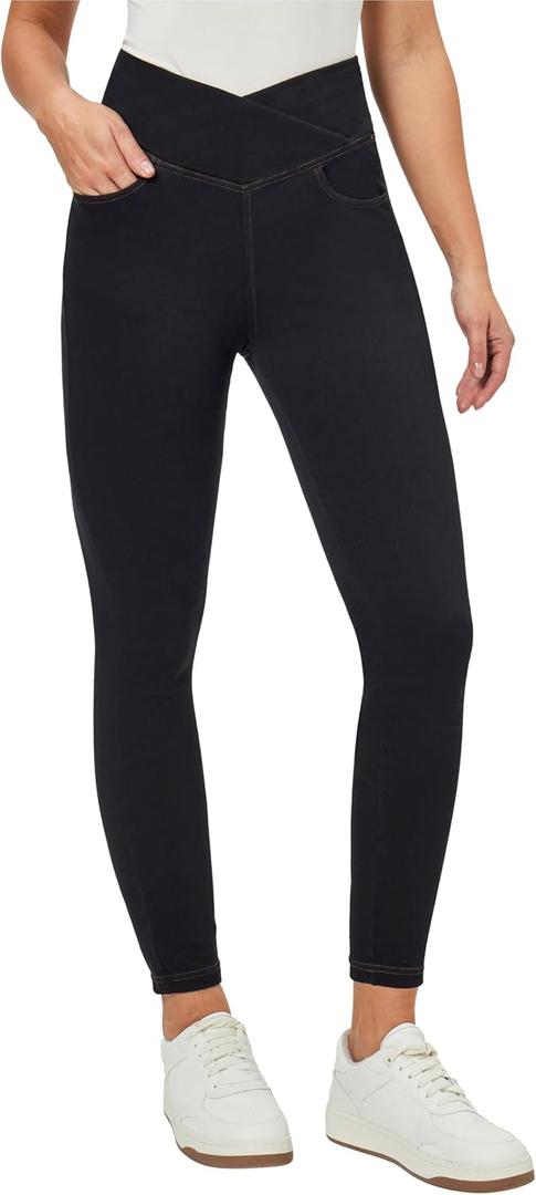 Heathyoga Crossover Jeggings for Women Tummy Control Pull on Stretchy Jeans for Women High Waisted Skinny Jeans (Small, Black)