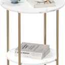 Side Table, Round End Table with 2 Storage Shelves, Compact Living Room Accent Table, Space-Saving Small Bedside Table, 18x18x22in, Marble White, Large