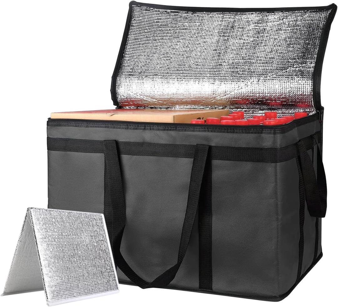 Mosago Insulated Food Delivery Bag - Reusable Thermal Cooler Grocery Bags for Catering & Delivery, Pizza Carrier for Events, Large Capacity Bag Keeps Food Hot/Cold for Shopping, Commercial (with Base) (Black)