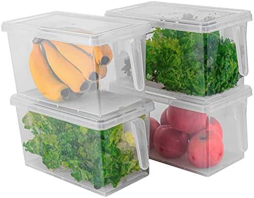 Sooyee Produce Saver Containers for Refrigerator with Drain Tray, 5L x 4 Stackable Fruit Storage Containers for Fridge,Vegetable Storage Keep Fresh for Lettuce,Salad,Berry, Salad,Meat and Fish