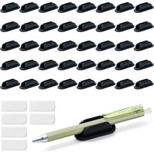 40 Pack Adhesive Pencil Holders for Desk,Silicone Flexible Pen Holder for Wall, Office, School,Home,Classroom Must Haves,Teacher Supplies Accessories,Desk Organizer,Art Supply,Small Gift(40, Black)