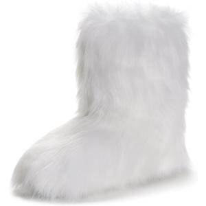 IXU Women's Faux Fur Boot Furry Fluffy Round Toe Suede Snow Winter Women Boots Comfy Plush Warm Short Outdoor Indoor Flat Shoes Mid-Calf Boots (5, White)